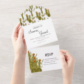 Invitation Tout En Un Cactus Coeurs Aquarelle main peint Mariage (Déchirure)