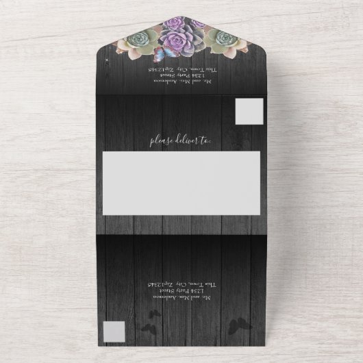 Invitation Tout En Un Cactus et papillon Elégant Quinceanera Grey (Dehors)