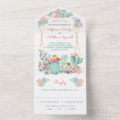 Invitation Tout En Un Cactus Mariage de corail géométrique Succulent (À l'intérieur)