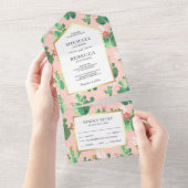 Invitation Tout En Un Cactus rose pâle Mariage floral (Déchirure)
