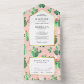 Invitation Tout En Un Cactus rose pâle Mariage floral (À l'intérieur)