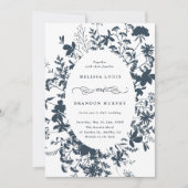 Invitation Tout en un cadre Fleur sauvage Marine et Mariage b (Devant)