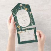 Invitation Tout En Un Cadre Fleur sauvage Rustique Emerald Green No Dinn (Déchirure)