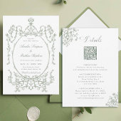 Invitation Tout en un cadre Floral Mariage vert