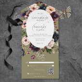 Invitation Tout En Un Cadre floral ovale foncé Moody vert