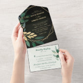 Invitation Tout En Un Cadre géométrique et noir avec Rsvp vert (Déchirure)