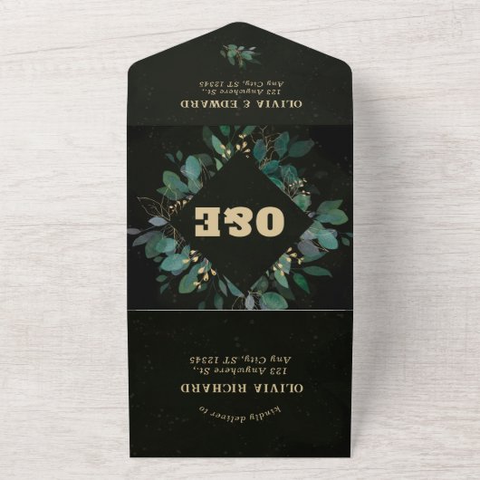 Invitation Tout En Un Cadre géométrique et noir avec Rsvp vert (Dehors)