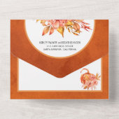 Invitation Tout En Un Cadre orange brûlé, fleurs, mariage de automne cit (Verso)