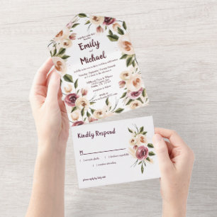 Invitation Tout En Un Cadre Rose à la crème de Bourgogne doux