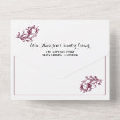 Invitation Tout En Un Cadres floraux bordeaux initiales mariage blanc (Verso)