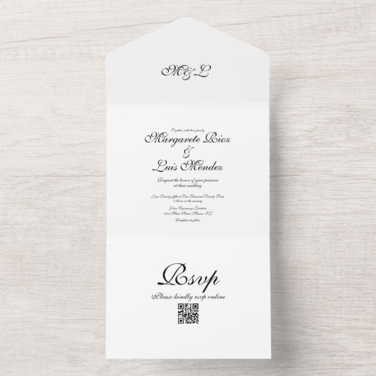 Invitation Tout En Un Caligraphie simple Noir Blanc Élégant Mariage (À l'intérieur)