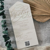 Invitation Tout En Un Calligraphie d'or romantique | Mariage de code QR 