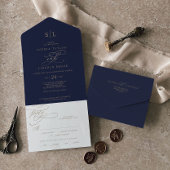 Invitation Tout En Un Calligraphie d'or romantique | Mariage de monogram