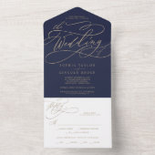 Invitation Tout En Un Calligraphie d'or romantique | Marine Le Mariage D (À l'intérieur)