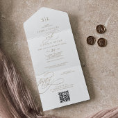 Invitation Tout En Un Calligraphie d'or romantique Monogramme Code QR Ma