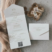 Invitation Tout En Un Calligraphie d'or romantique Monogramme Code QR Ma
