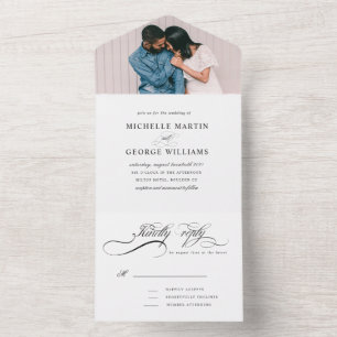 Invitation Tout En Un calligraphie élégante (pas d'ENV nécessaire)