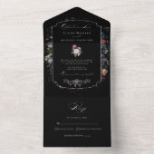 Invitation Tout En Un Calligraphie florale noire (À l'intérieur)