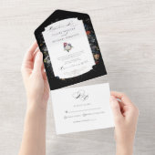 Invitation Tout En Un Calligraphie florale noire (Déchirure)