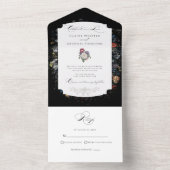 Invitation Tout En Un Calligraphie florale noire (À l'intérieur)