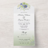 Invitation Tout En Un Calligraphie florale Sage Vert Moody Bleu (À l'intérieur)