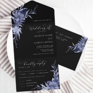 Invitation Tout En Un Calligraphie Florale Violet Noir Mariage De