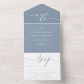 Invitation Tout En Un Calligraphie Mariage bleu poussière simple (À l'intérieur)