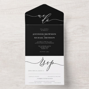 Invitation Tout En Un Calligraphie Mariage simple noir et blanc