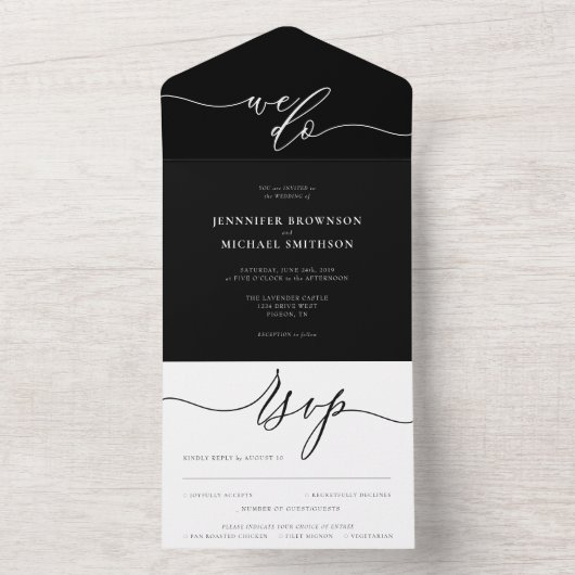 Invitation Tout En Un Calligraphie Mariage simple noir et blanc (À l'intérieur)