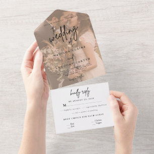 Invitation Tout En Un Calligraphie minimaliste tout en un Mariage