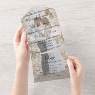Invitation Tout En Un calligraphie moderne design photo de jour de maria