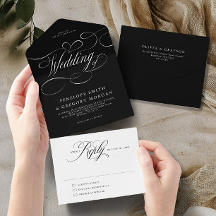 Invitation Tout En Un Calligraphie moderne intemporelle Noir blanc maria
