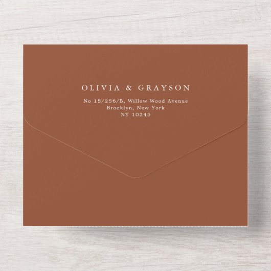 Invitation Tout En Un Calligraphie moderne Mariage en terre cuite intemp (Verso)