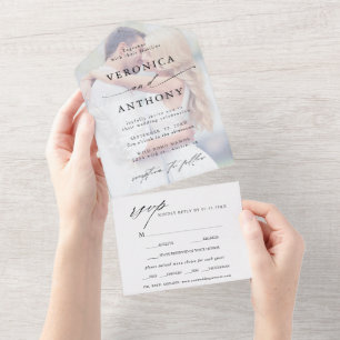 Invitation Tout En Un Calligraphie moderne Mariage photo défraîchi