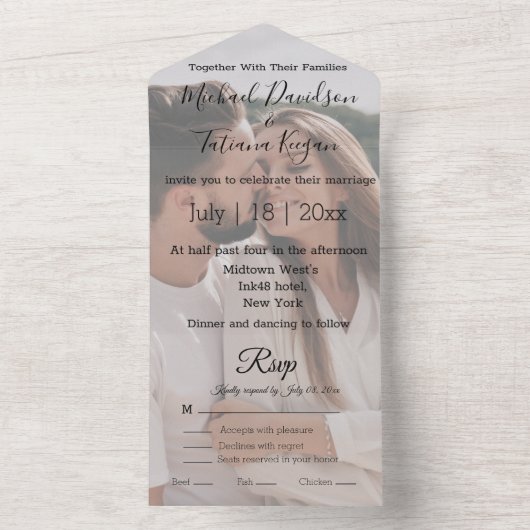 Invitation Tout En Un calligraphie moderne photo mariage (À l'intérieur)