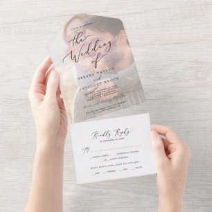 Invitation Tout En Un Calligraphie noire délicate Mariage photo