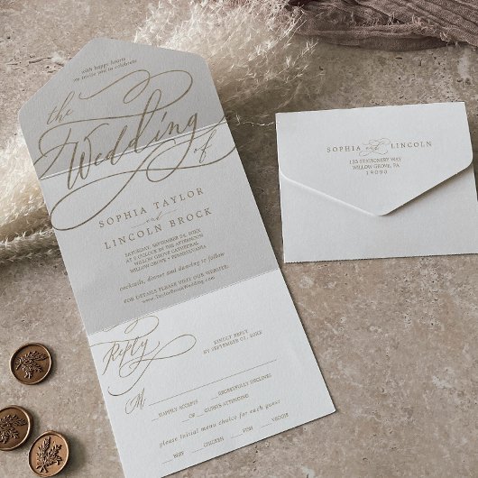 Invitation Tout En Un Calligraphie Or Romantique Le Mariage De