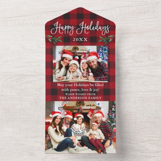 Invitation Tout En Un Calligraphie Photo Plaid All In One Holiday Card (À l'intérieur)