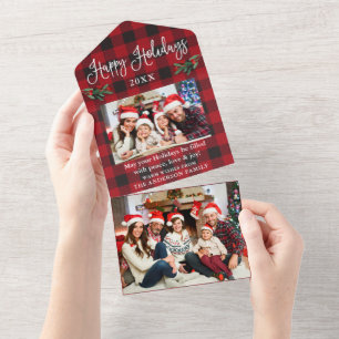 Invitation Tout En Un Calligraphie Photo Plaid All In One Holiday Card