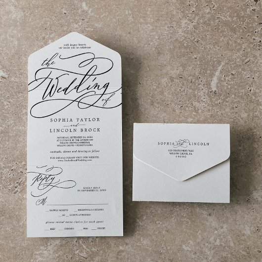 Invitation Tout En Un Calligraphie Romantique Le Mariage De