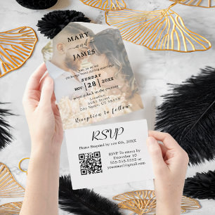 Invitation Tout En Un Calligraphie romantique Mariage photo