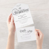 Invitation Tout En Un Calligraphie romantique Noir Blanc Mariage (Déchirure)