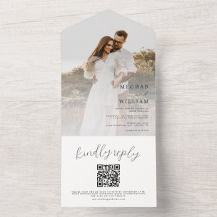 Invitation Tout En Un Calligraphie rustique Mariage photo Qr Code