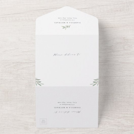 Invitation Tout En Un Calligraphie simple mariage de verdure rustique (Dehors)