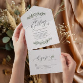Invitation Tout En Un Calligraphie simple mariage de verdure rustique