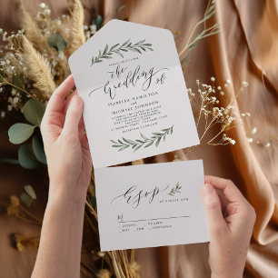 Invitation Tout En Un Calligraphie simple mariage de verdure rustique