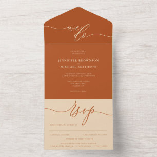Invitation Tout En Un Calligraphie Simple nous faisons beige terre cuite