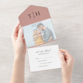 Invitation Tout En Un Calligraphie simple Rose photo or Mariage RSVP (Déchirure)