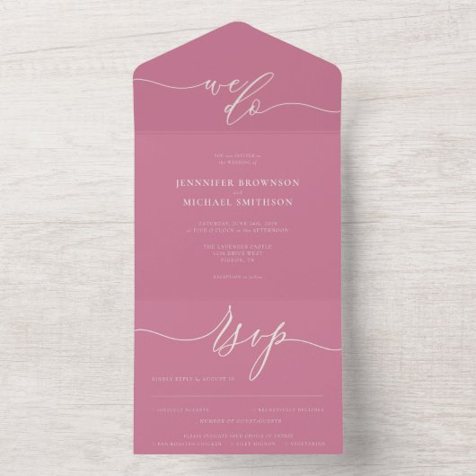Invitation Tout En Un Calligraphy Simple Wedding Pink Tone (À l'intérieur)