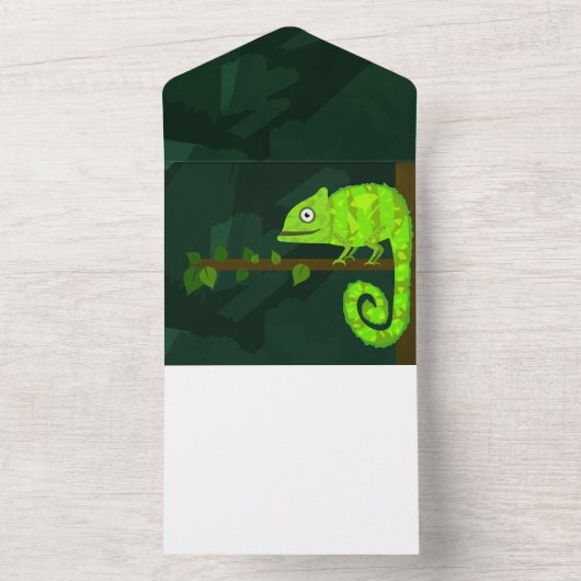 Invitation Tout En Un Caméléon vert mignon (À l'intérieur)